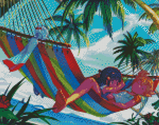 Anime Girls On Hammock diamond painting