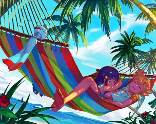 Anime Girls On Hammock diamond painting