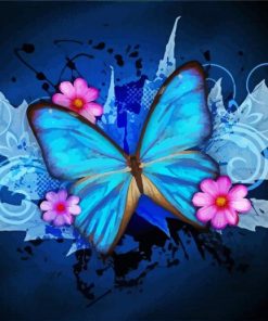 Blue Butterfly And Flowers diamond painting