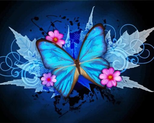 Blue Butterfly And Flowers diamond painting