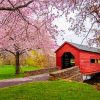 Cherry Blossom Carroll Creek Covered Bridge diamond painting