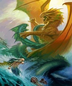 Entwined Dragons Fighting diamond painting