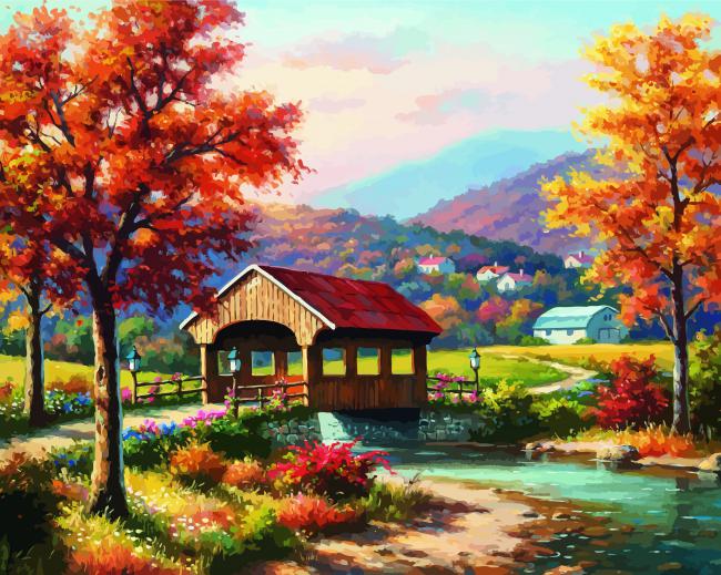 Fall Covered Bridge diamond painting