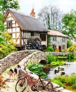 Forest Watermill diamond painting