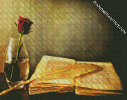 Glass Rose And Vintage Book diamond painting