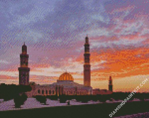 Sultan Qaboos Grand Mosque Muscat Sunset diamond painting