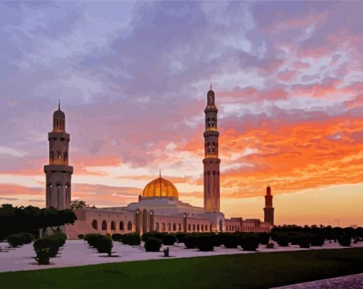 Sultan Qaboos Grand Mosque Muscat Sunset diamond painting