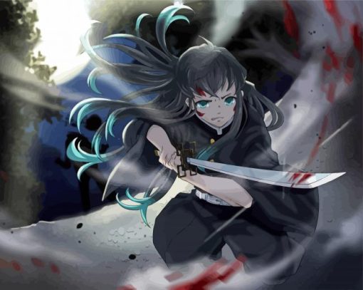 Katana Demon Slayer Muichiro Tokito Kimetsu No Yaiba black Hair diamond painting