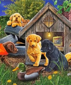 Puppies And Duck diamond painting