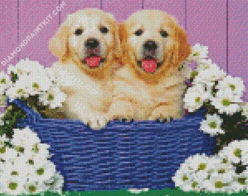 Puppies In Basket diamond painting