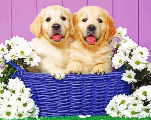 Puppies In Basket diamond painting