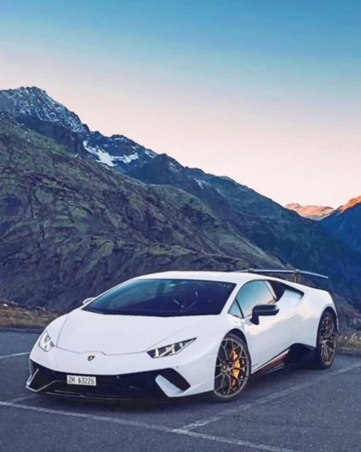 White Car Lamborghini diamond painting