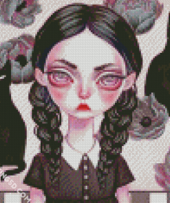 Goth Little Girl And Black Cat Diamond Paintings