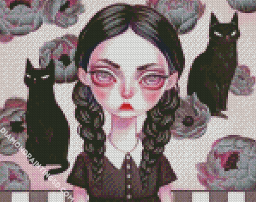 Goth Little Girl And Black Cat Diamond Paintings