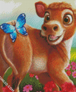 Brown Cow And Butterfly Diamond Paintings