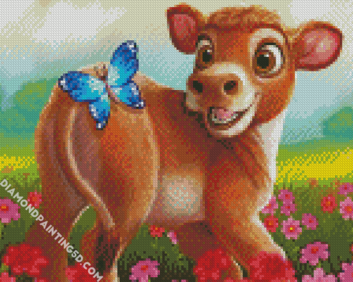 Brown Cow And Butterfly Diamond Paintings