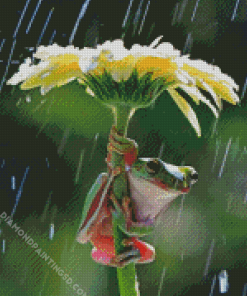 Frog Under Flower Umbrella Diamond Paintings