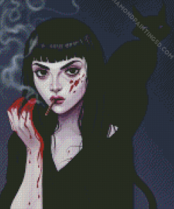 Goth Girl And Black Cat Diamond Paintings