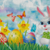 Grey Rabbit And Easter Eggs Diamond Paintings