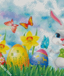 Grey Rabbit And Easter Eggs Diamond Paintings