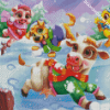 Happy Animals Enjoying The Snow Diamond Paintings