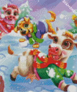 Happy Animals Enjoying The Snow Diamond Paintings