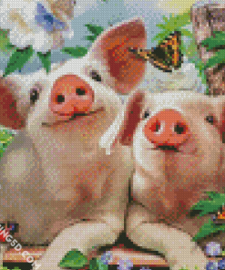 Pigs And Flying Monarch Butterflies Diamond Paintings