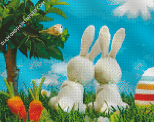 White Bunnies Couple Diamond Paintings