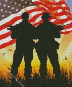 American Flag And Military Silhouette Diamond Paintings