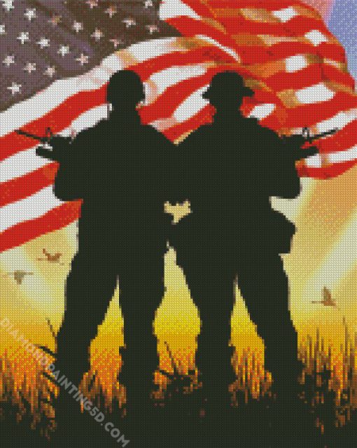 American Flag And Military Silhouette Diamond Paintings