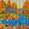 Fall With Blue Truck Diamond Paintings