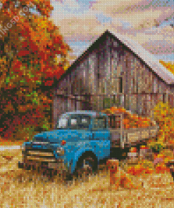 Blue Fall Truck Diamond Paintings