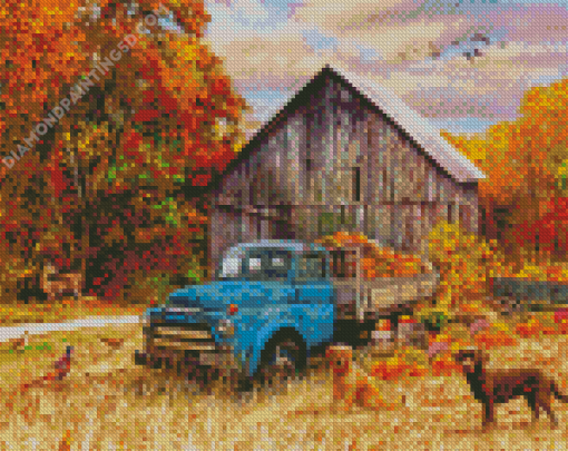 Blue Fall Truck Diamond Paintings