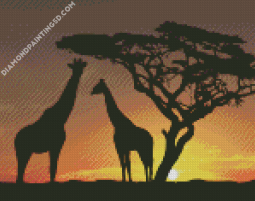 Giraffe Silhouette African Landscape Diamond Paintings