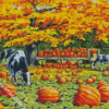 Harvest Wagon Cows And Pumpkins Fall Scene Diamond Paintings