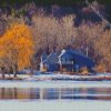 Houses Across Frozen River Diamond Paintings