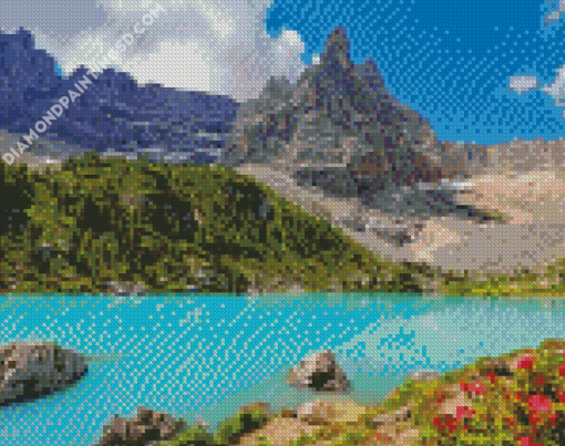 Lake Dolomite Italy Landscape Diamond Paintings