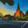 Village Church Sunset Diamond Paintings