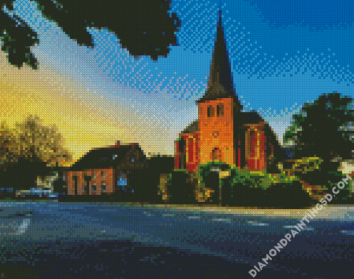 Village Church Sunset Diamond Paintings