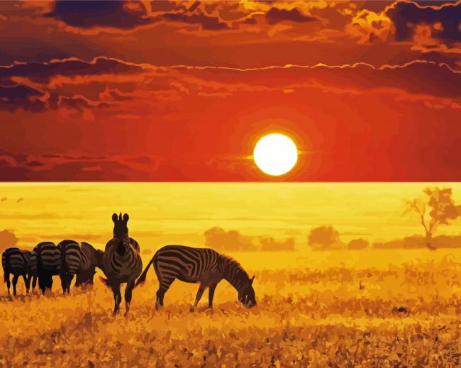 African Landscape Sunset Diamond Paintings