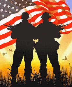 American Flag And Military Silhouette Diamond Paintings