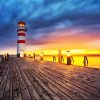 Lightouse At Sunset Diamond Paintings