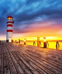 Lightouse At Sunset Diamond Paintings