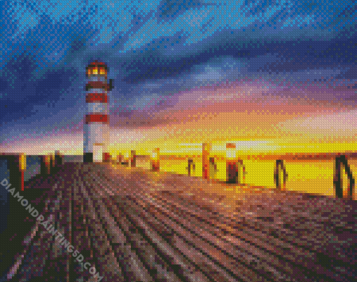 Lightouse At Sunset Diamond Paintings