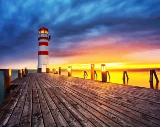 Austria Podersdorf Lighthouse At Sunset diamond painting