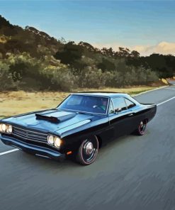 Black Plymouth Roadrunner On Road Diamond Paintings