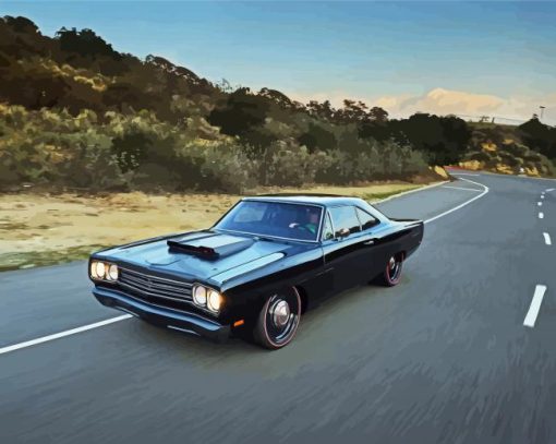 Black Plymouth Roadrunner On Road Diamond Paintings