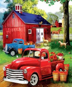 Red Truck And Barn Diamond Paintings