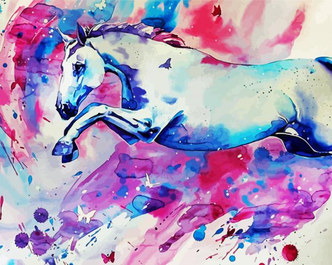 Blue Pink Horse Diamond Paintings