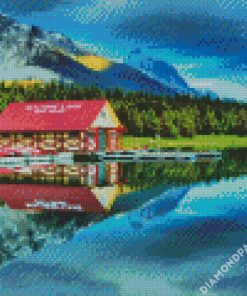 Canada Maligne Lake Boat House diamond painting